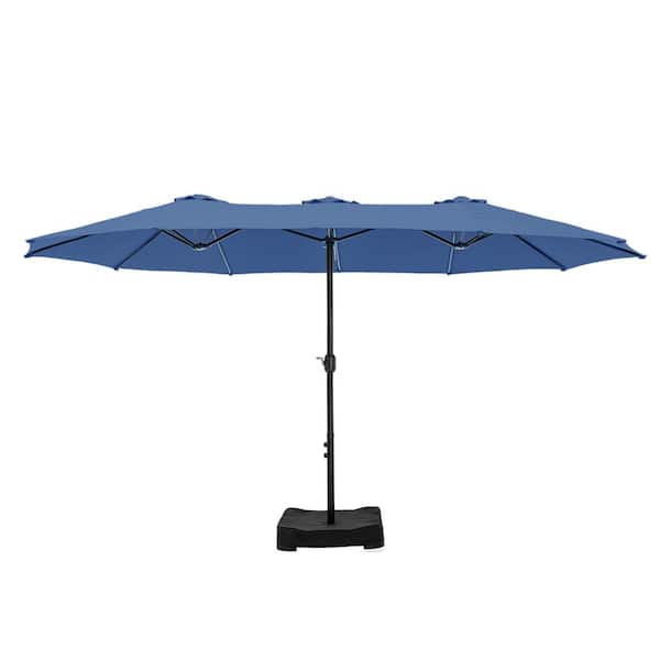 PHI VILLA 15 ft. Market Patio Umbrella 2-Side in Haze Blue with Base and Sandbags