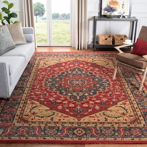 Mahal Navy/Red 10 ft. x 14 ft. Border Floral Area Rug