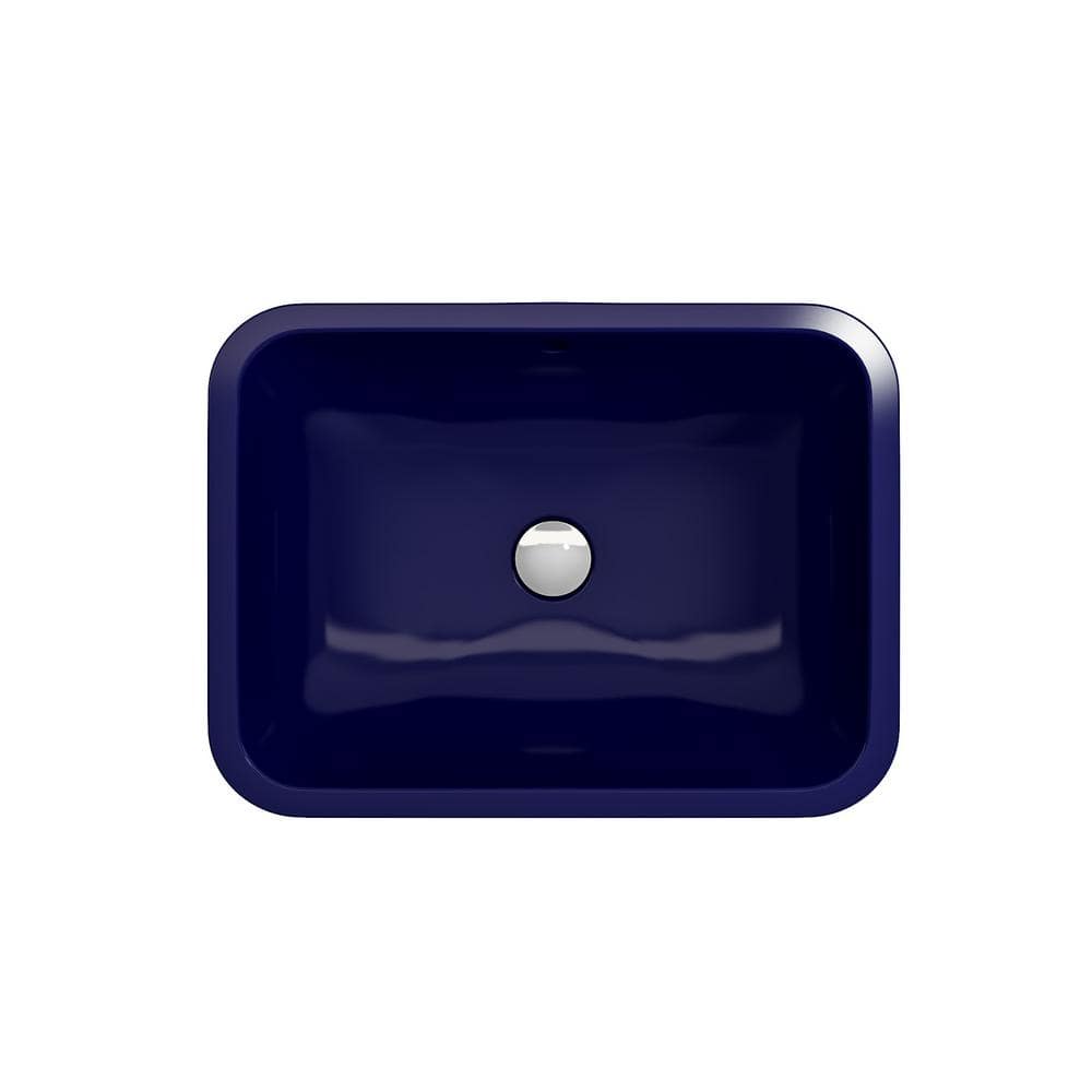 Sapphire Blue Ceramic Rectangular Undermount Bathroom Sink