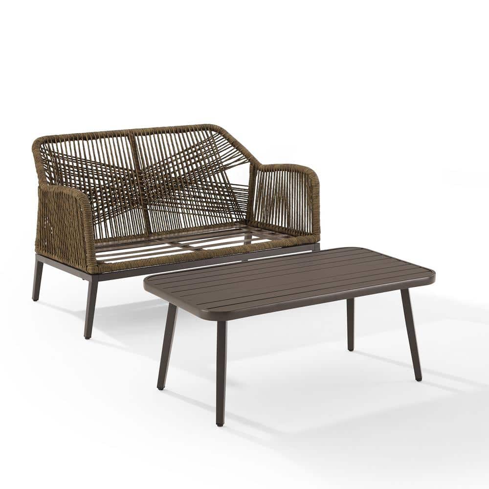 Haven 2-Piece Light Gray and Brown Wicker Outdoor Conversation Set