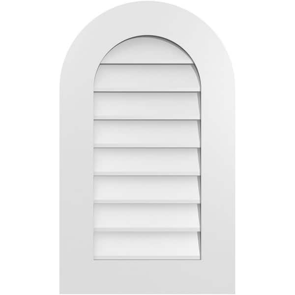 Ekena Millwork 18 in. x 30 in. Round Top Surface Mount PVC Gable Vent: Decorative with Standard Frame