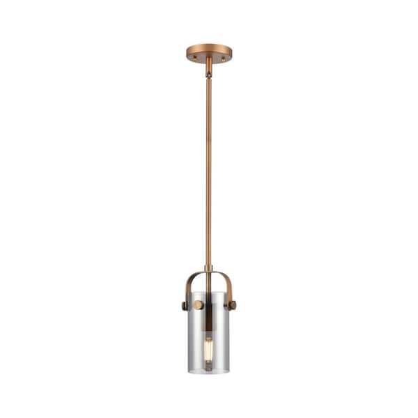 Innovations Pilaster II Cylinder 100-Watt 1 Light Brushed Brass Shaded Pendant Light with Tinted glass Tinted Glass Shade