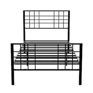 41.3 in. W Black Metal Bed Frame Twin Size with Headboard and Footboard