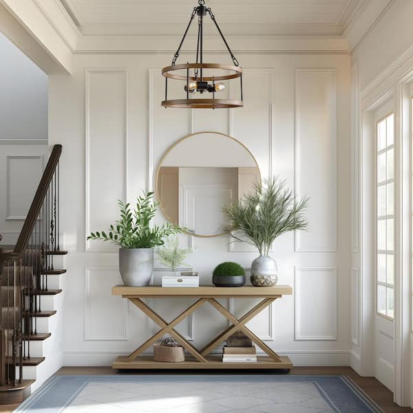 Modern Farmhouse 3-Light Black Drum Pendant Chandelier with Pine Texture Finish Metal Chandelier for Dining Room,Kitchen