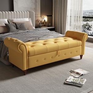 Yellow Tufted Armed Storage Bedroom Bench 24.4 in. H x 63 in. W x 22 in. D