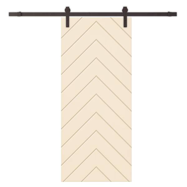 CALHOME Herringbone 30 in. x 96 in. Fully Assembled Beige Stained MDF Modern Sliding Barn Door with Hardware Kit