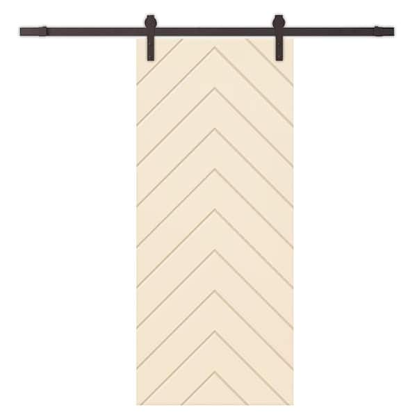 CALHOME Herringbone 30 in. x 96 in. Fully Assembled Beige Stained MDF Modern Sliding Barn Door with Hardware Kit