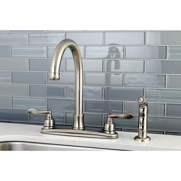 Designer 2-Handle Standard Kitchen Faucet with Side Sprayer in Brushed Nickel
