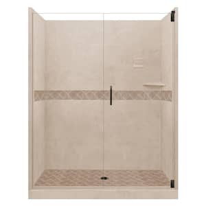 Espresso Diamond Hinged 32 in. x 60 in. x 80 in. Center Drain Alcove Shower Kit in Brown Sugar and Old Bronze Hardware