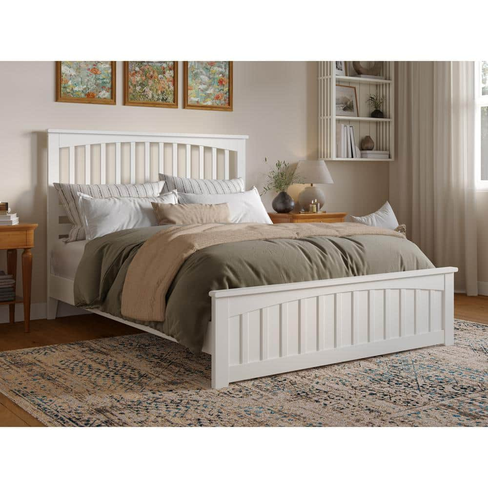 AFI Becket White Solid Wood Frame Queen Low Profile Platform Bed with ...