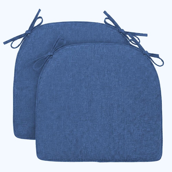 2pcs D-Shaped Chair Cushions for Dining Chairs with Removable Cover and Ties, 17" x 17" x 2.56", Blue