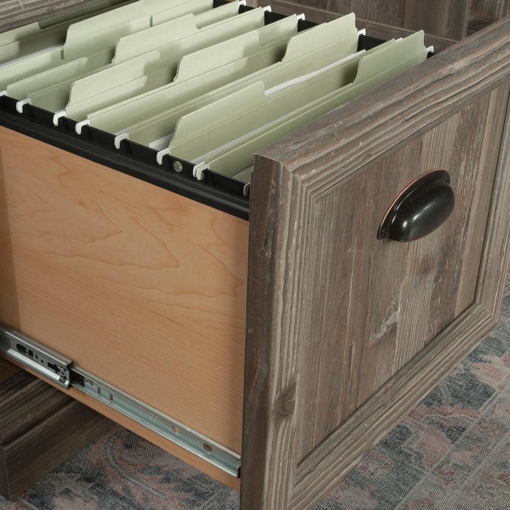 Pebble Pine Brown Executive Desk with Drawers and Filing Cabinet