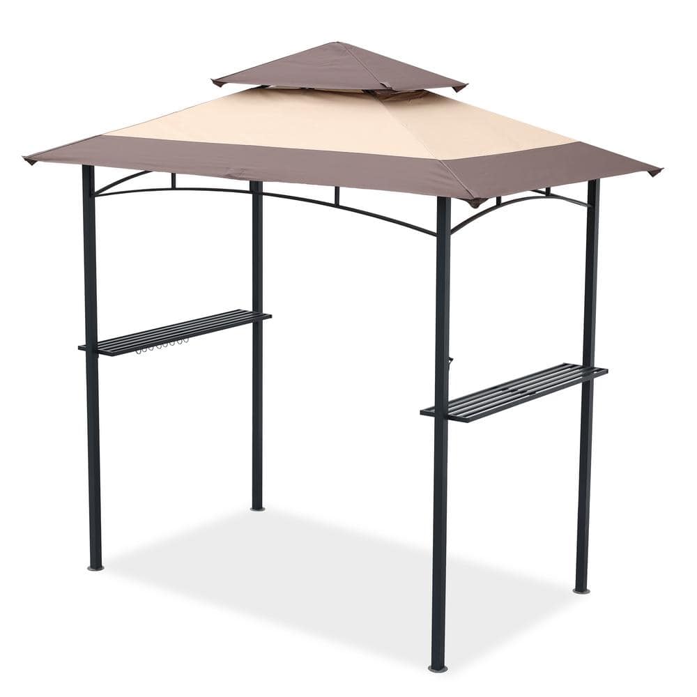 8 ft. x 5 ft. Khaki/Brown Grill Gazebo Shelter Tent, Double Tier Top Canopy