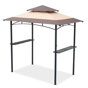 8 ft. x 5 ft. Khaki/Brown Grill Gazebo Shelter Tent, Double Tier Top Canopy and Steel Frame with Hook and Bar Counters