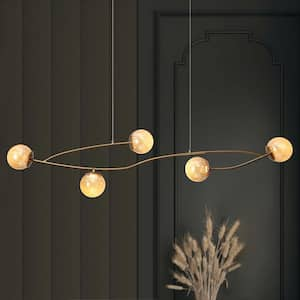 Cenlindes 5-Light Dimmable Integrated LED Plating Brass Branch Chandelier with Gold Crackle Glass and No Bulb Included