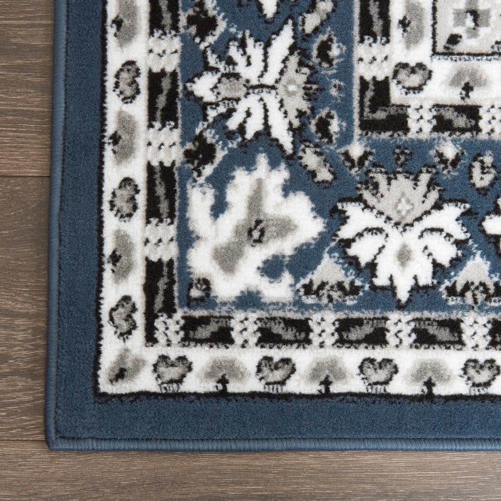 Midnight Blue and Ivory Synthetic Medallion Area Rug