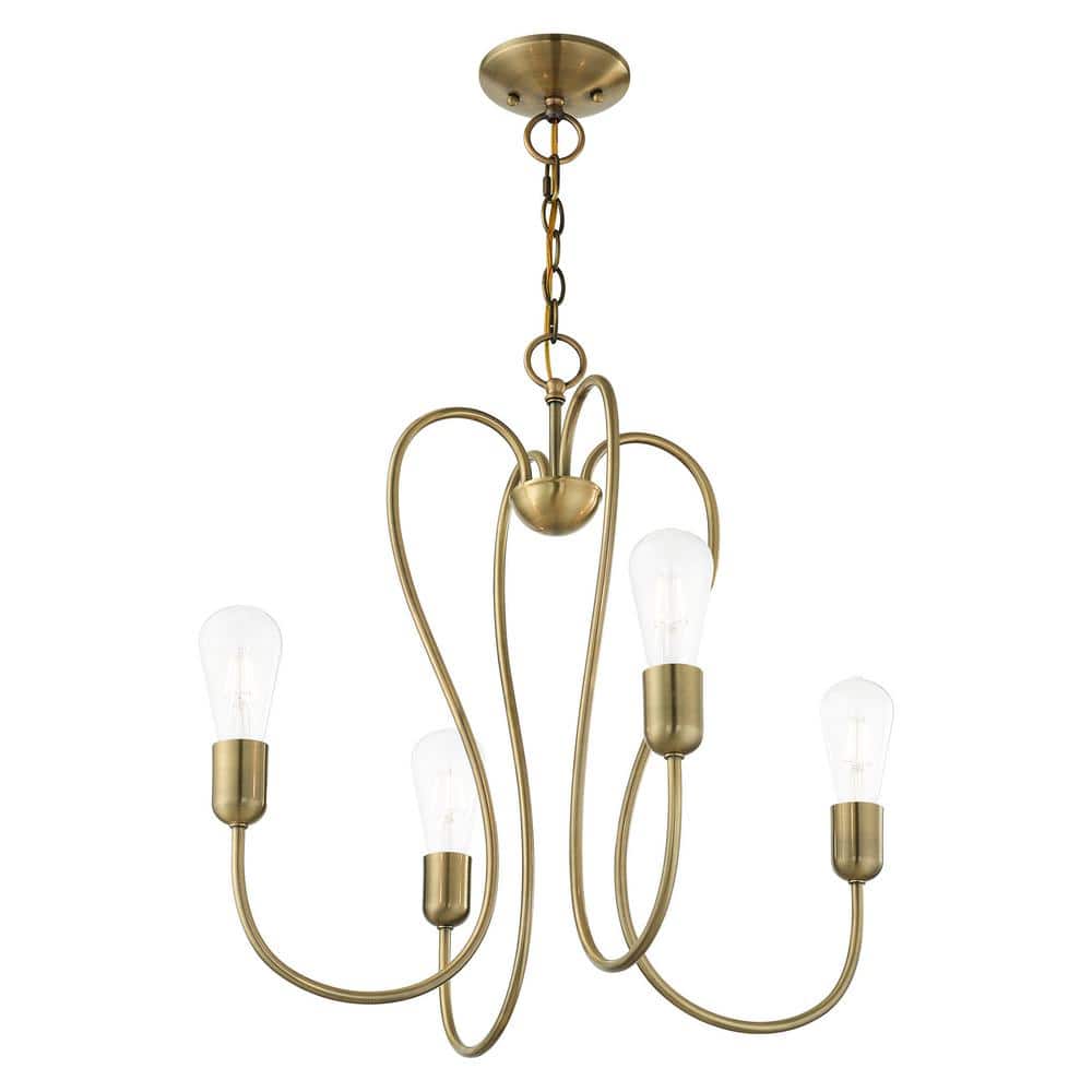 Antique Brass 4-Light Mini Chandelier with Crystal Accents