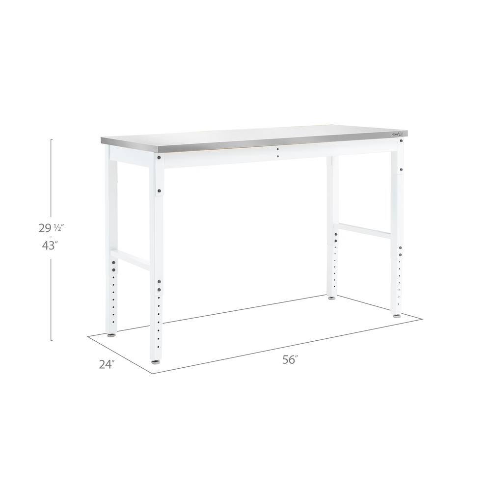 Adjustable Height Gray and White Steel Workbench with Stainless Steel Top