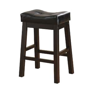 20 in. Brown Low Back Wood Frame Counter Height Stool with Faux Leather Seat (Set of 2)