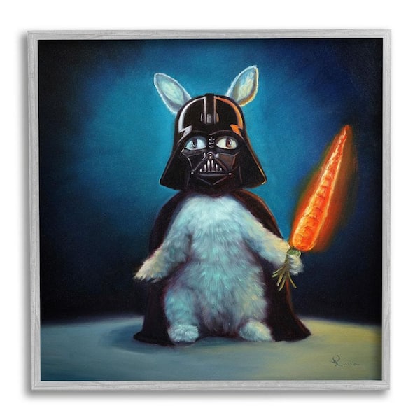 The Stupell Home Decor Collection Rabbit Star Wars Neon Carrot Cartoon Pet Portrait by Lucia Heffernan Framed Animal Art Print 12 in. x 12 in.
