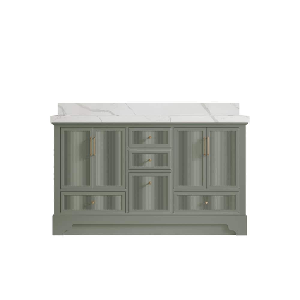 Alys 60 in. W x 22 in. D x 36 in. H Double Sink Bath Vanity in Evergreen with 2 in. Calacatta Laza Top price history on PriceWatchPro