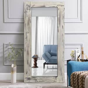 31 in. W x 71 in. H Farmhouse Large Distressed Leaning Rectangle Full Length Mirror in Weathered White Framed