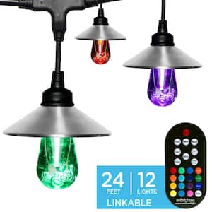 12-Bulb 24 ft. Indoor/Outdoor Plug-In Integrated Color Changing LED String Lights with Remote, Stainless Steel Shades