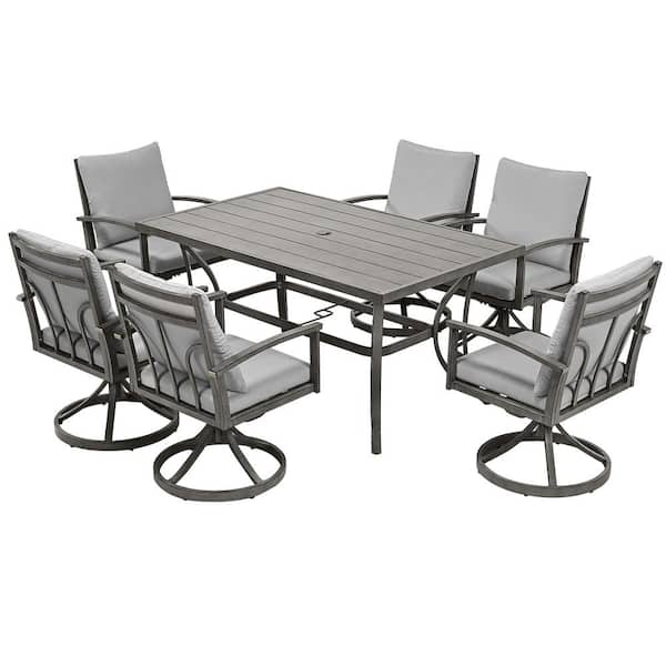 EGEIROSLIFE Modique Gray 7-Piece Aluminum Outdoor Dinning Set with Gray Cushions