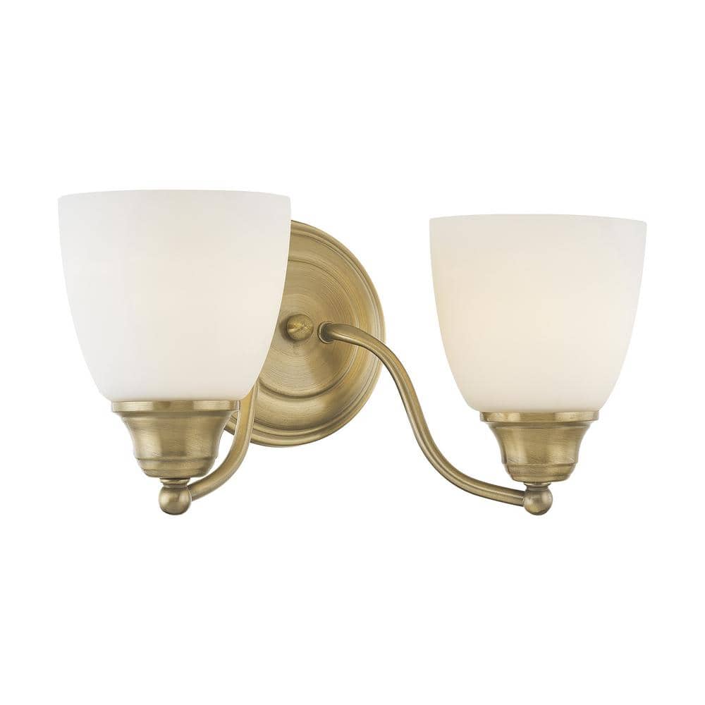 Somerville Antique Brass 2-Light Vanity with Satin Opal White Glass