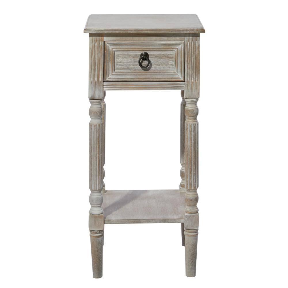 Farmhouse Chic White Wood Accent Table with Storage, 14" x 29"