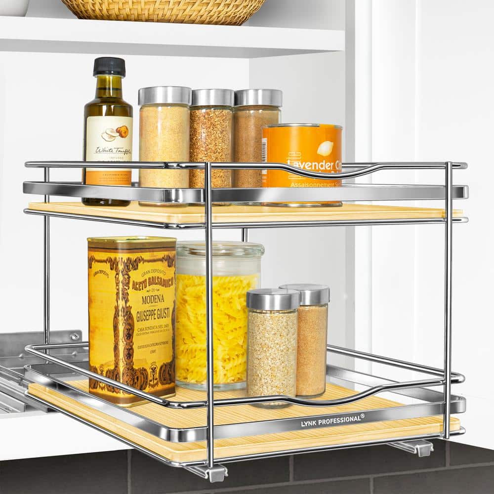 Lynk Professional Double Tier Wood and Chrome Spice Rack