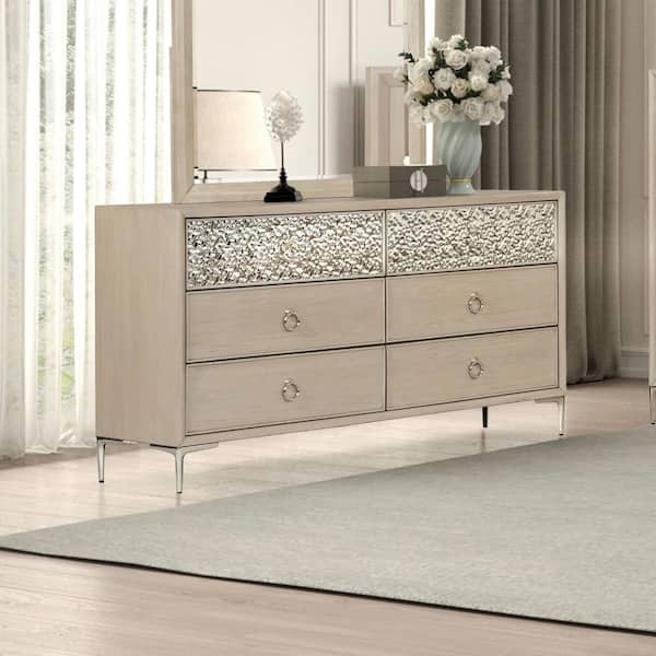 Furniture of America Jolt Natural Oak 6-Drawer 66 in. Dresser