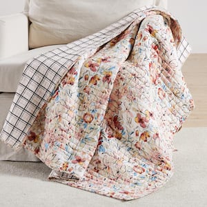 Leonora Dusty Pink Floral Quilted Cotton Throw Blanket