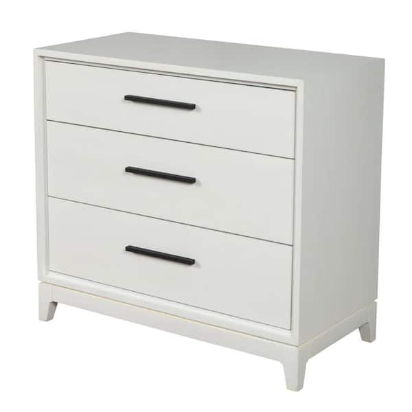 Benjara Off White Chest with 3-Drawers and Wooden Frame (33.5 in. x 36 in. x 18 in.)
