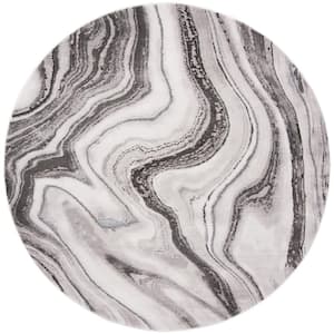 Craft Gray/Silver 4 ft. x 4 ft. Round Abstract Marbled Area Rug