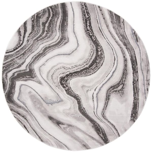 SAFAVIEH Craft Gray/Silver 4 ft. x 4 ft. Round Abstract Marbled Area Rug