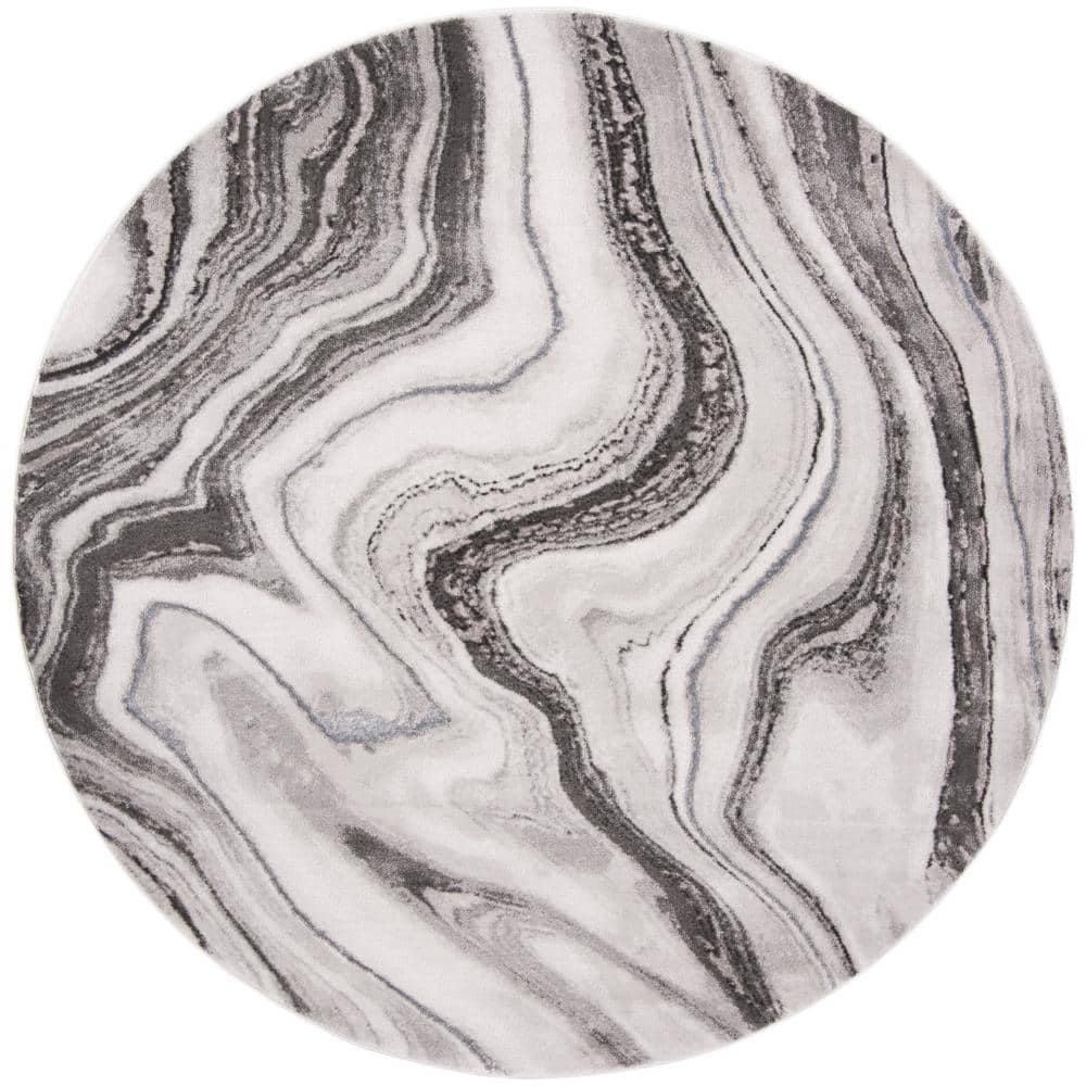 Grey and Silver Round Abstract Synthetic Area Rug
