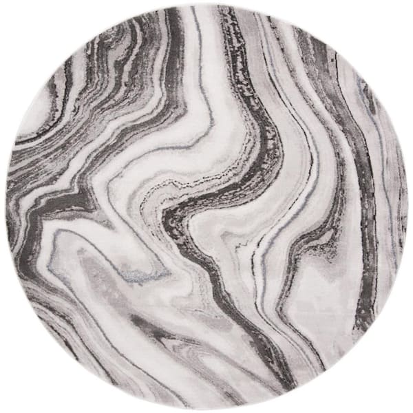SAFAVIEH Craft Gray/Silver 7 ft. x 7 ft. Round Abstract Marbled Area Rug