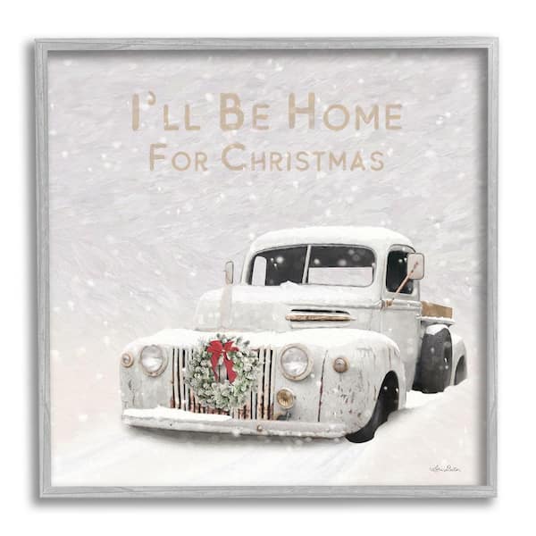 Stupell Industries I'll be Home For Christmas Phrase by Lori Deiter 1 Piece Framed Graphic Print Travel Poster Art Print 24 in. x 24 in.