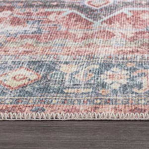 Multi 3 ft. 3 in. x 5 ft. Traditional Distressed Machine Washable Area Rug