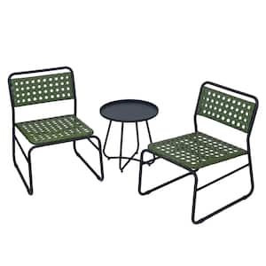 Olive 3-Piece Outdoor Patio Bistro Set for 2 With Aluminum Frame and Rattan Wicker Seats, Black/Green