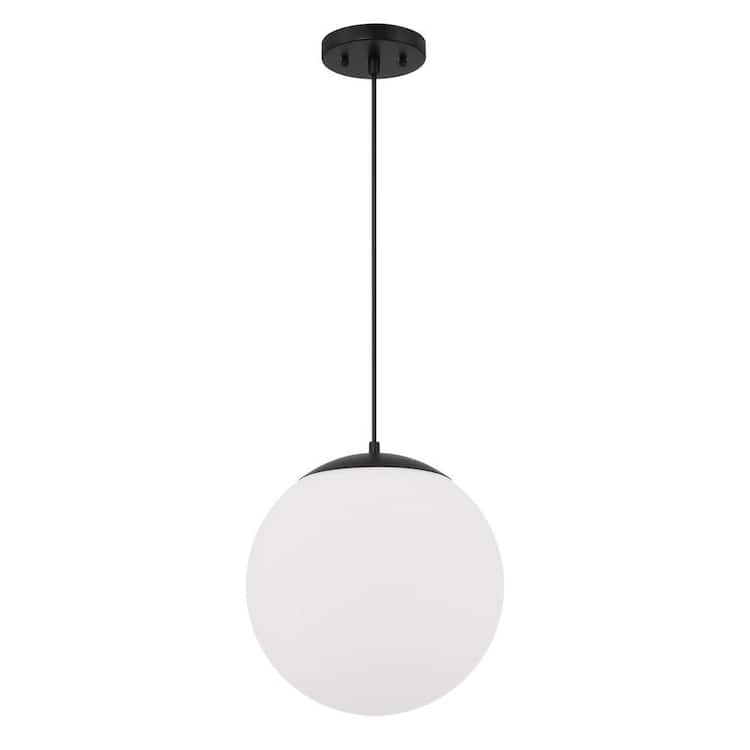 CRAFTMADE Gaze 60-Watt 1-Light Flat Black Finish Dining/Kitchen Island 14 in. Pendant w/ Frost White Glass Shade No Bulbs Included