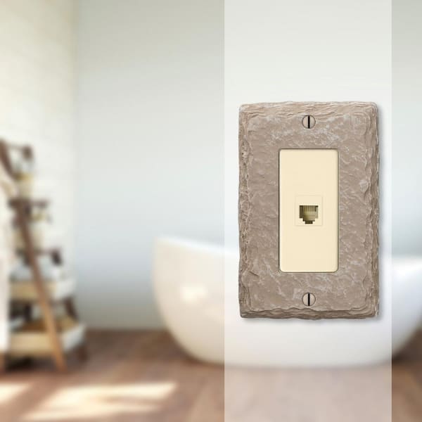 Faux Slate 1 Gang Phone Resin Wall Plate - Almond