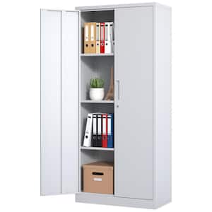 White 71"H Metal Garage Storage Cabinet Tool Steel Locking Cabinet with Doors and 4 Adjustable Shelves Tall File Cabinet