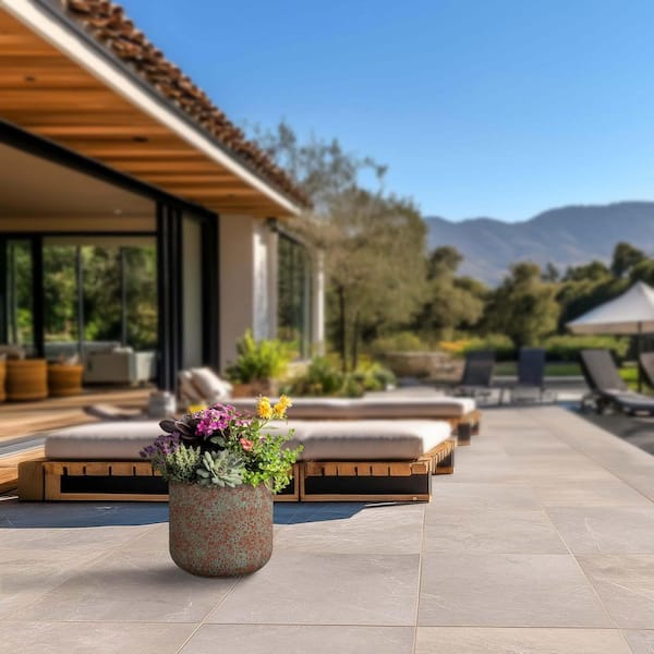 17.5 in. Large Muted Teal (Enhanced Interior) Concrete Round Planter / Pot with Drainage Holes