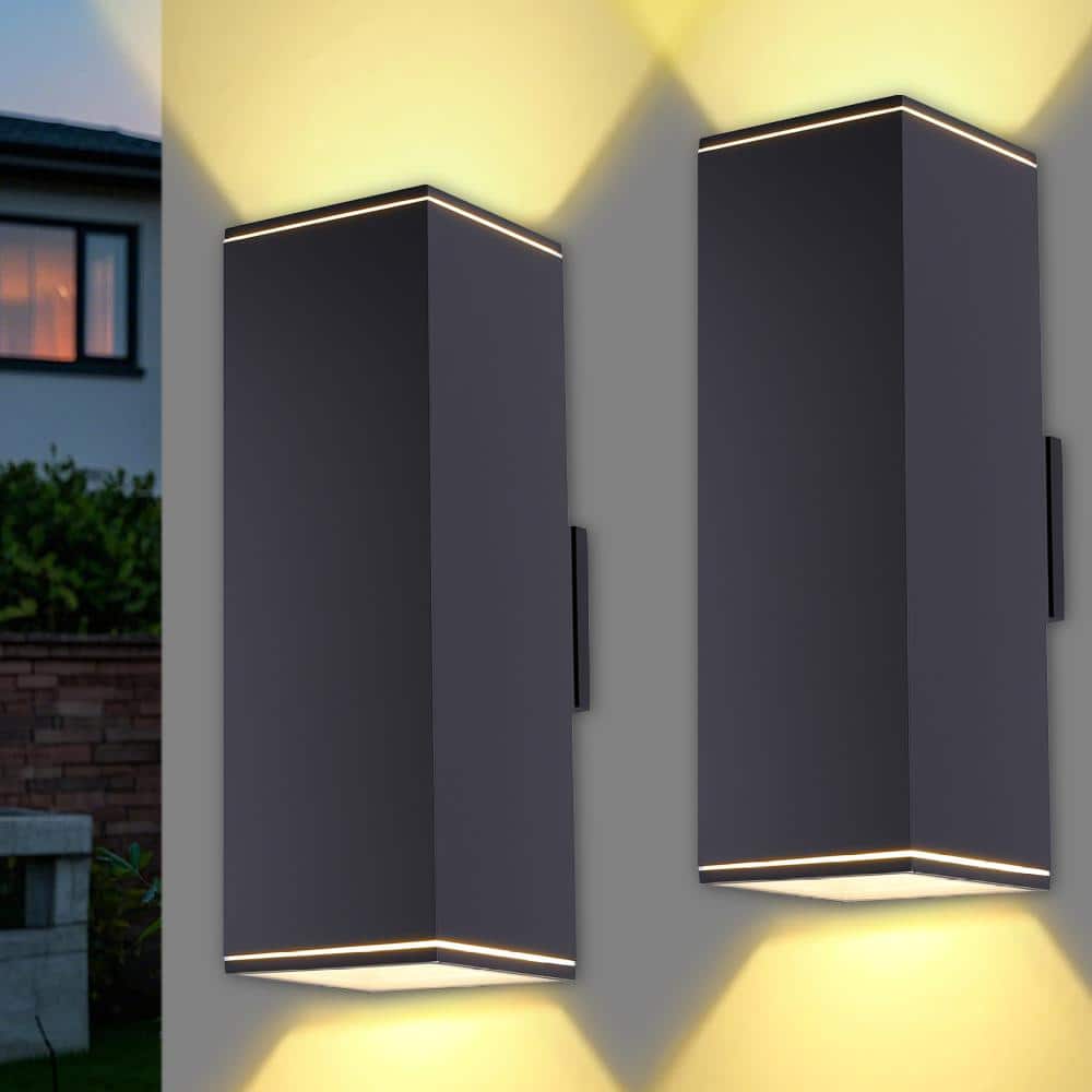 18 in. 2-Light Outdoor Wall Light Fixtures, Black Rectangular Up Down Waterproof Exterior Light, E26 Socket(2-Pack) price history on PriceWatchPro