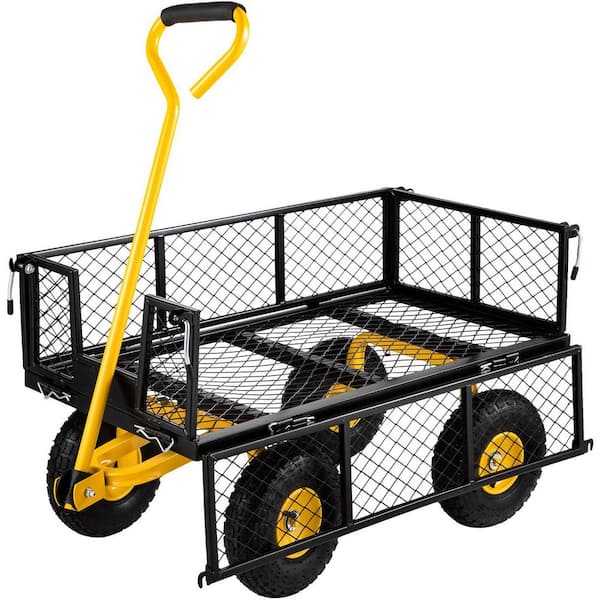 3 cu. ft. Steel Garden Cart-Utility Wagon with Removable Mesh Sides, Flatbed Conversion for Yard, Farm and Outdoor Work