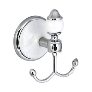 ARORA Double Robe and Towel Hook in White Porcelain and Polished Chrome