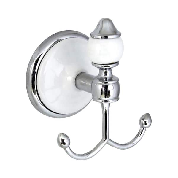 MODONA ARORA Double Robe and Towel Hook in White Porcelain and Polished Chrome