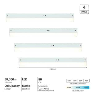 2 ft. Integrated LED White Strip Light Garage Laundry Office Shop Light 3500/4000/5000K with Occupancy Sensor (4-Pack)